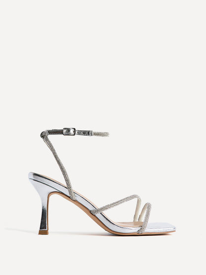 Ruma Wide Fit Silver Diamante Heeled Sandals