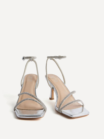 Ruma Wide Fit Silver Diamante Heeled Sandals