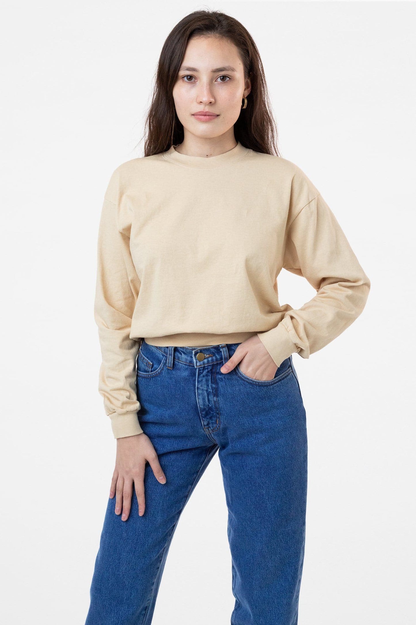 1804GD - Long Sleeve Garment Dye Cropped Mockneck