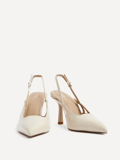 Rhea Nude Faux Leather Sling Back Court Heels