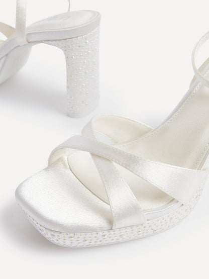 Romantica Bridal Ivory Satin Embellished Heels