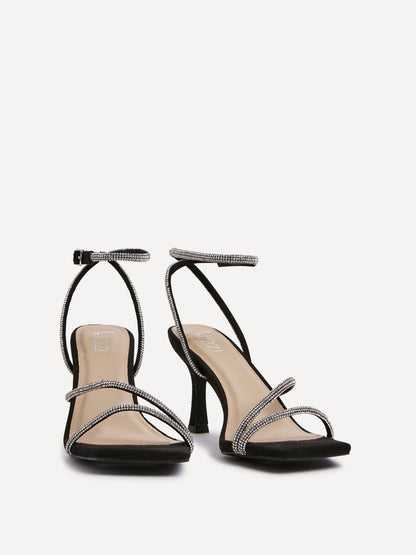 Ruma Wide Fit Black Diamante Heeled Sandals