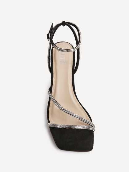 Ruma Wide Fit Black Diamante Heeled Sandals