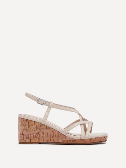 Safiya Nude Faux Leather Strappy Wedges