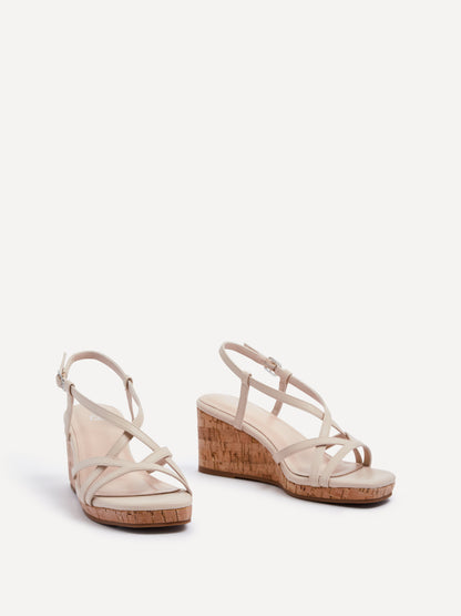 Safiya Nude Faux Leather Strappy Wedges