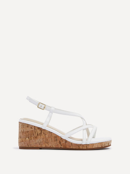 Safiya White Faux Leather Strappy Wedges
