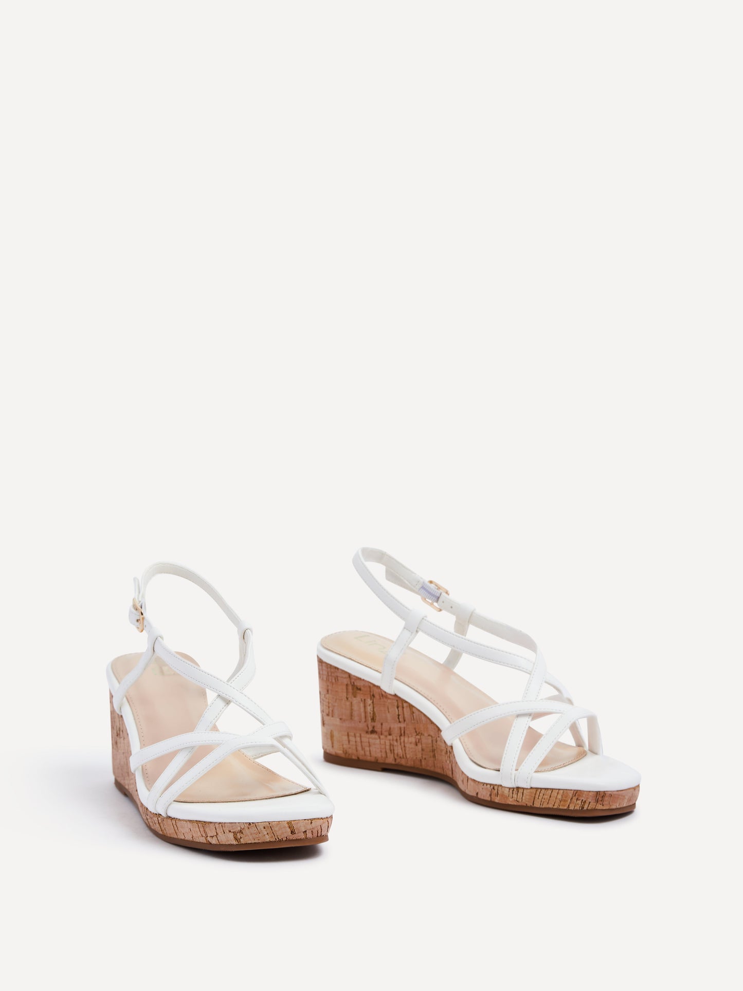 Safiya White Faux Leather Strappy Wedges