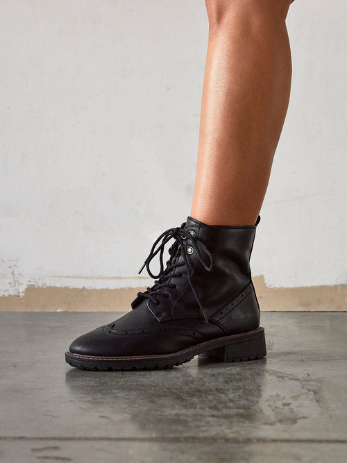 Kinsley Wide Fit Black Lace-Up Military Boots