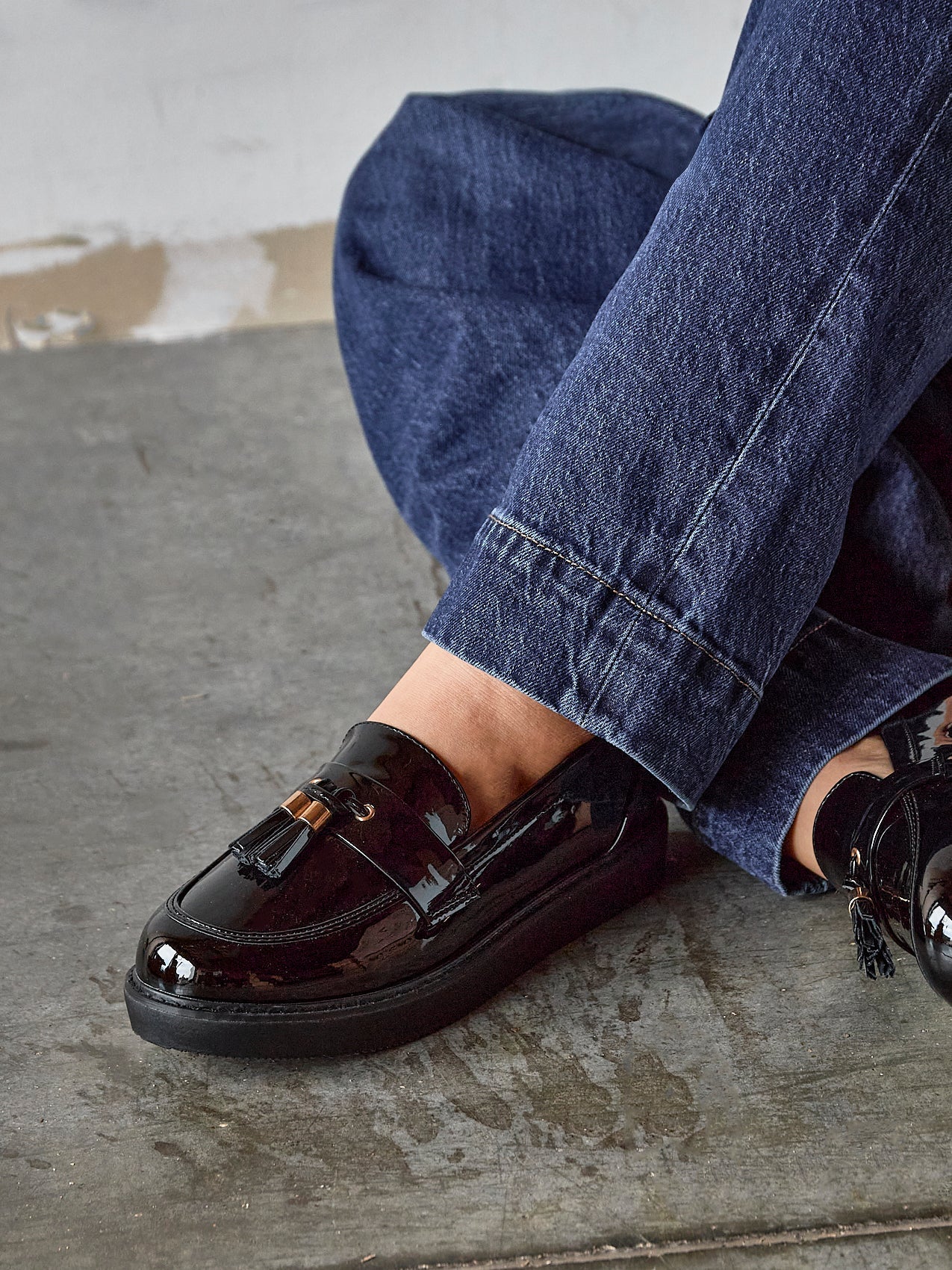 Naomi Wide Fit Black Patent Loafers