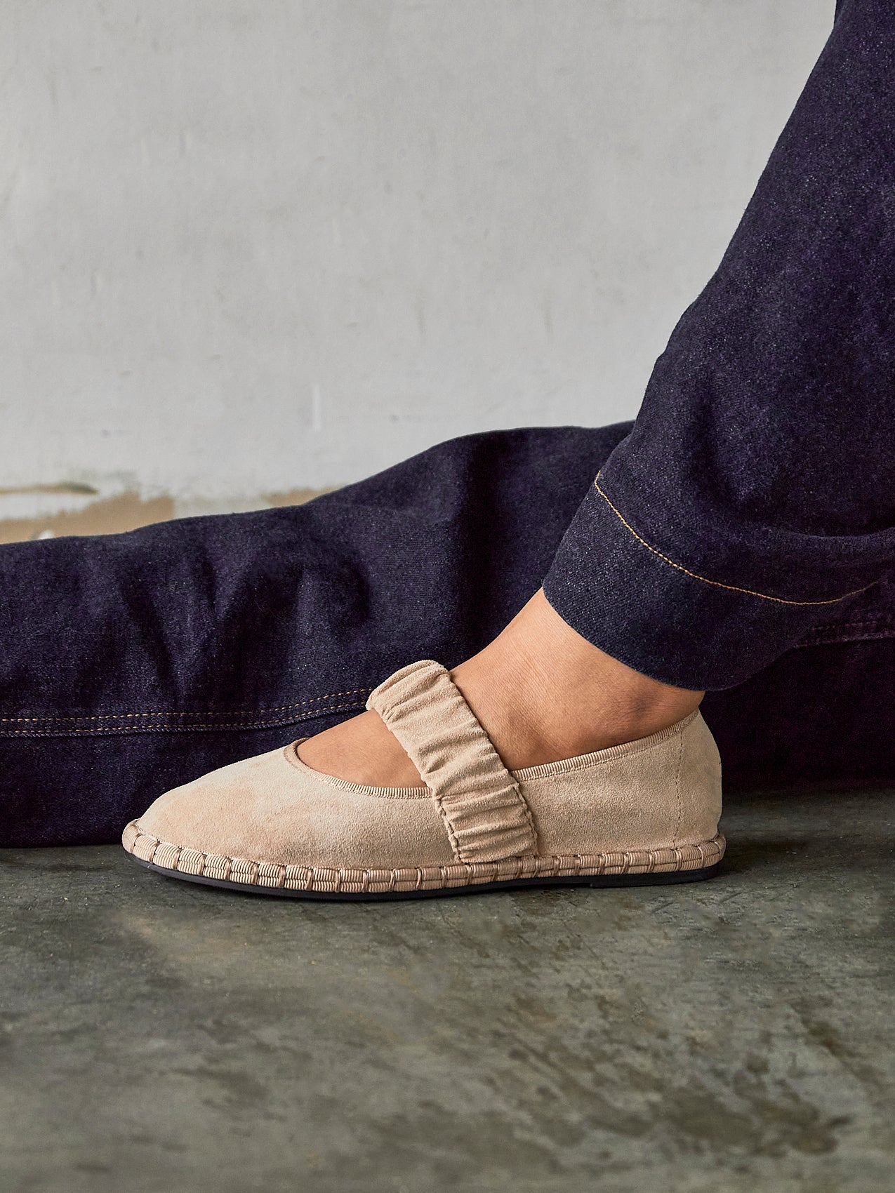 Lorella Beige Faux Suede Mary Jane Pumps