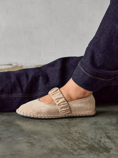 Lorella Beige Faux Suede Mary Jane Pumps