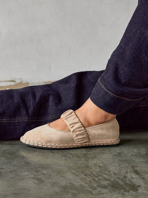 Lorella Beige Faux Suede Mary Jane Pumps