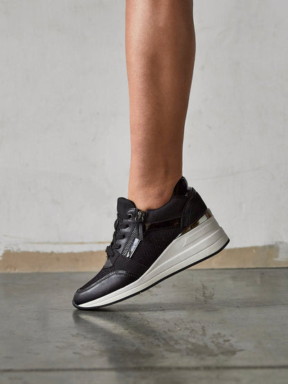 Everett Black Glitter Wedged Trainers