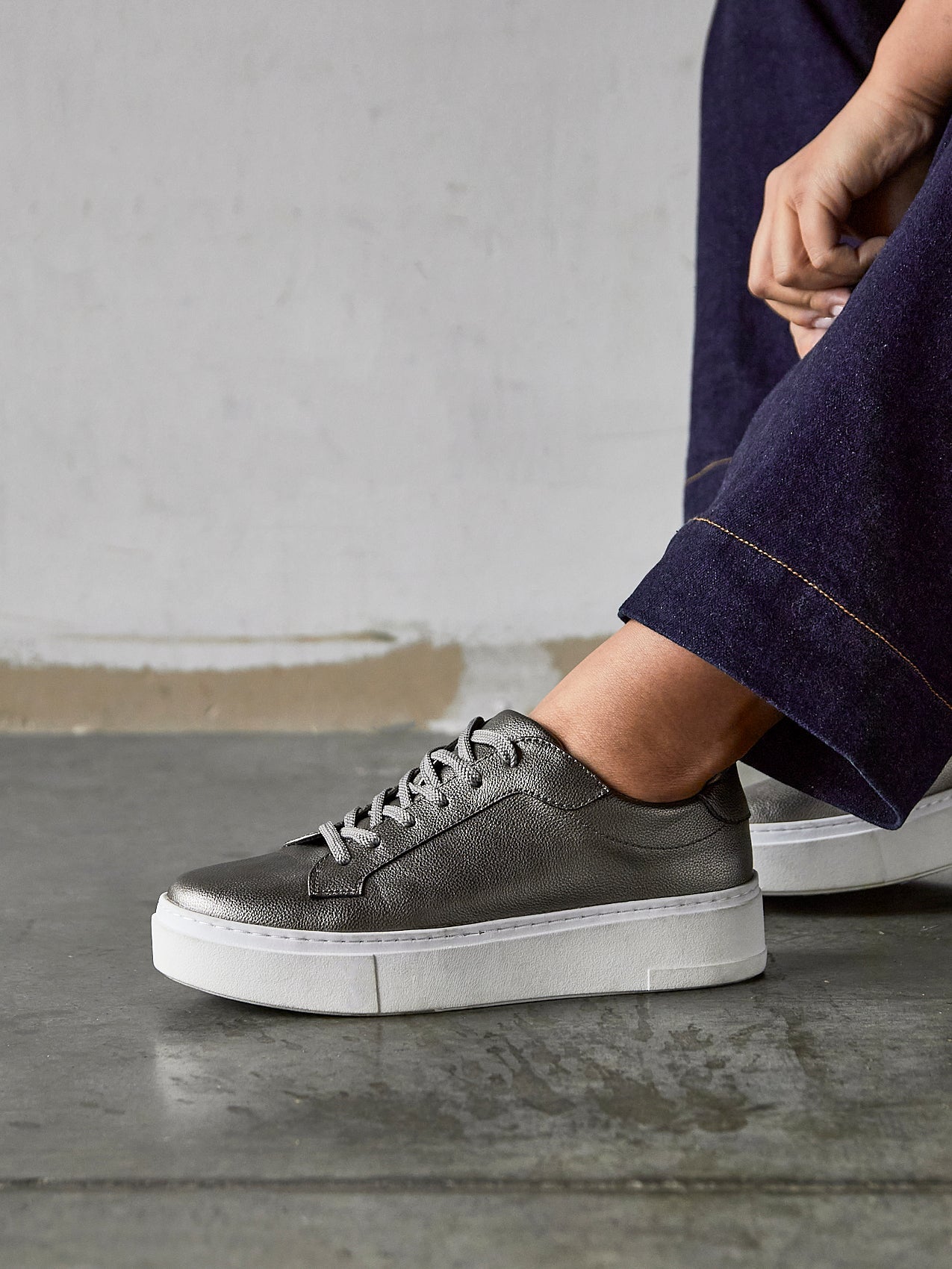 Jersey Pewter Faux Leather Trainers
