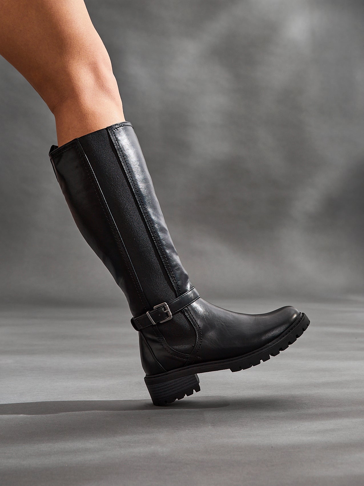 Gilded Black Long Low Boots