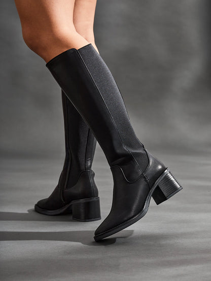 Reason Black Block Heel Long Boots