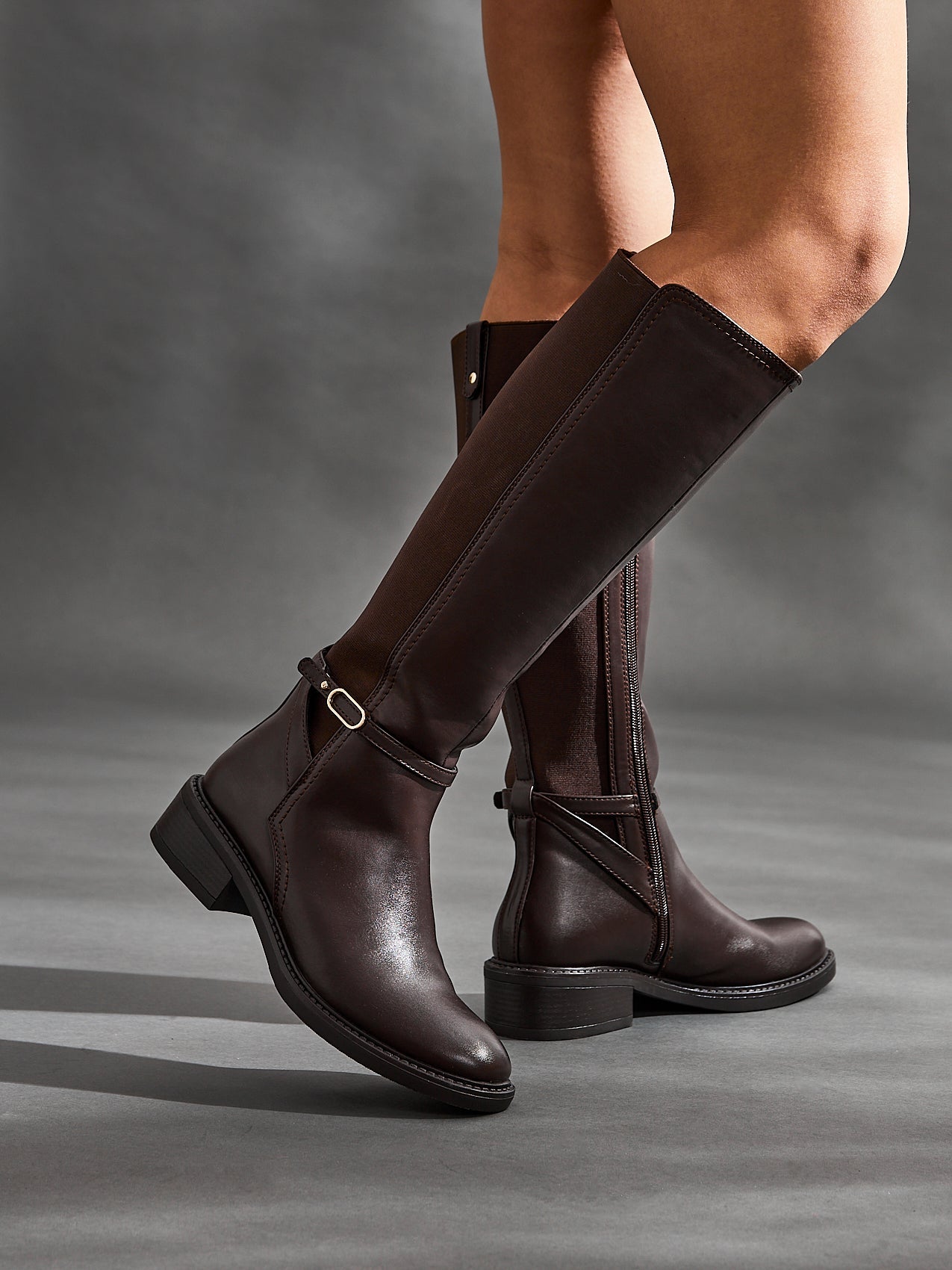 Power Brown Faux Leather Riding Boots