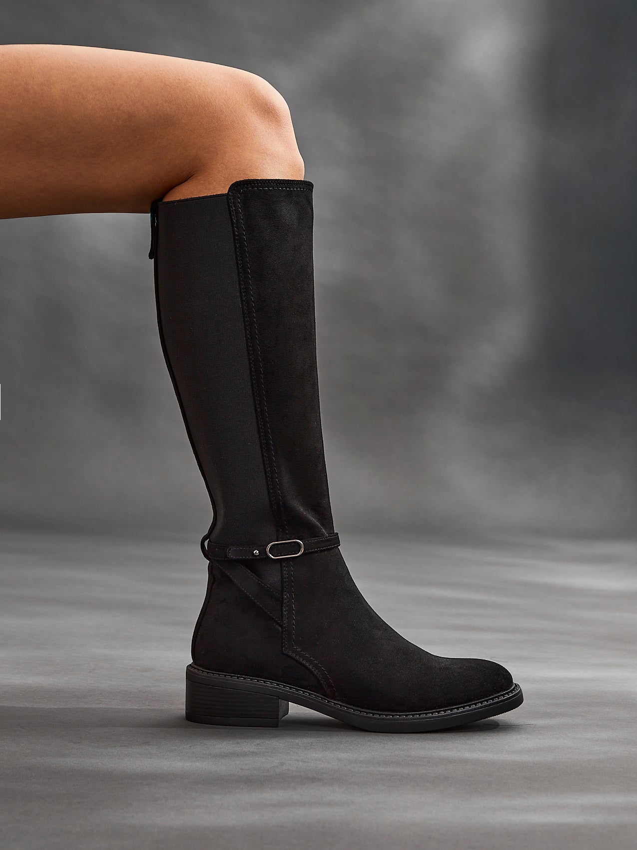 Power Black Faux Suede Riding Boots