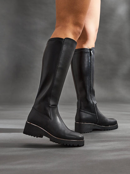 Gravity Black Long Low Heel Boots