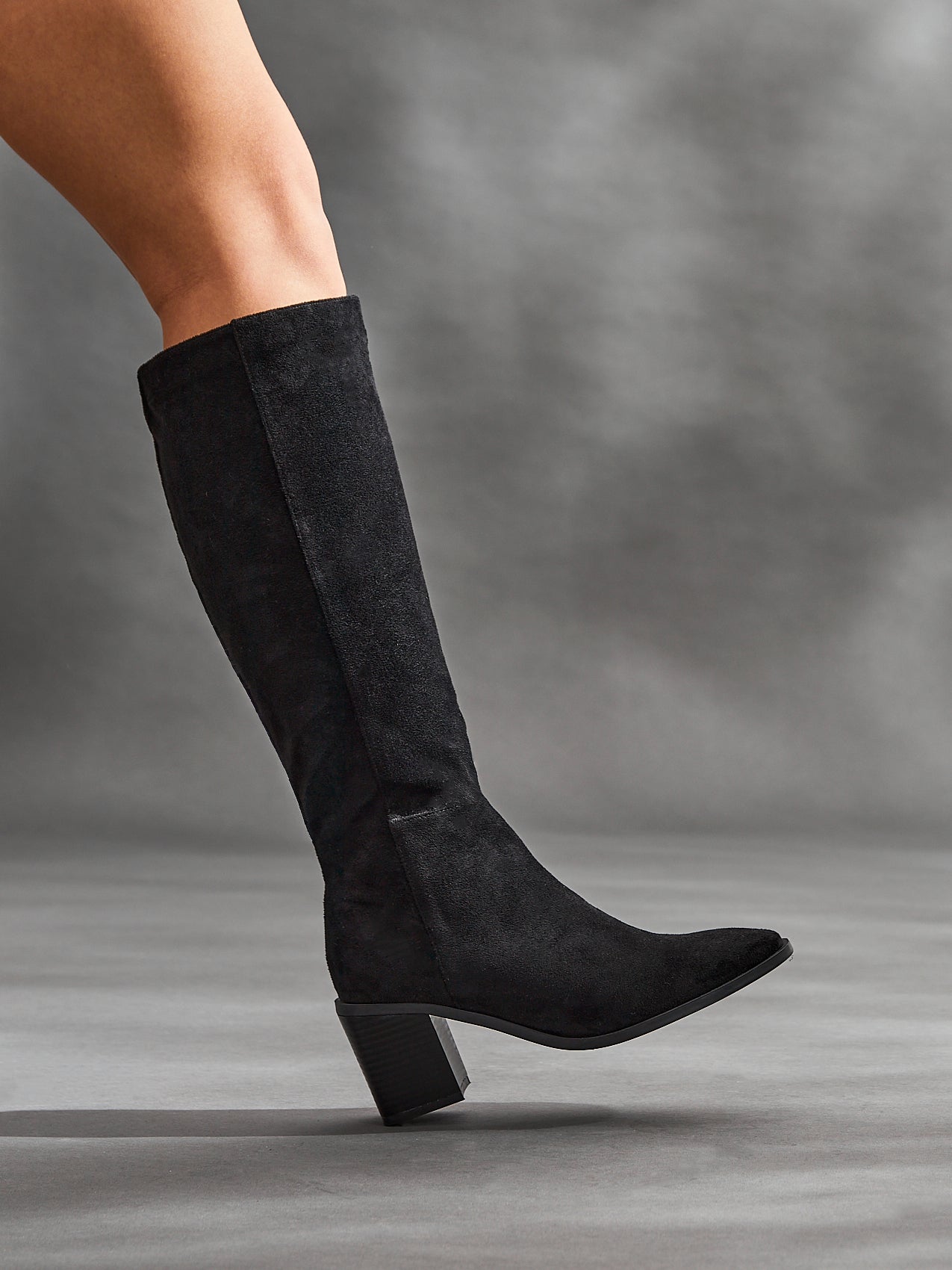 Levine Black Block Heeled Long Boots