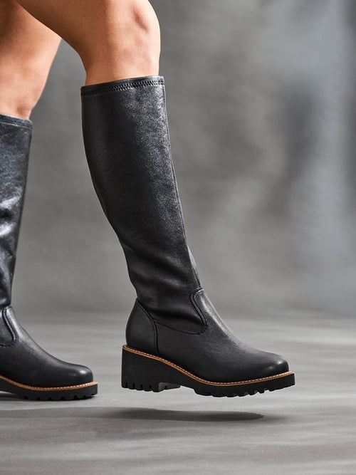 Maintain Wide Fit Black Faux Leather Long Boots
