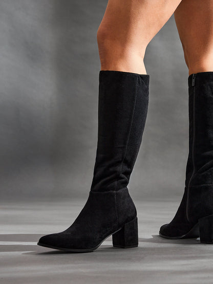 Fable Wide Fit Black Faux Suede Boots