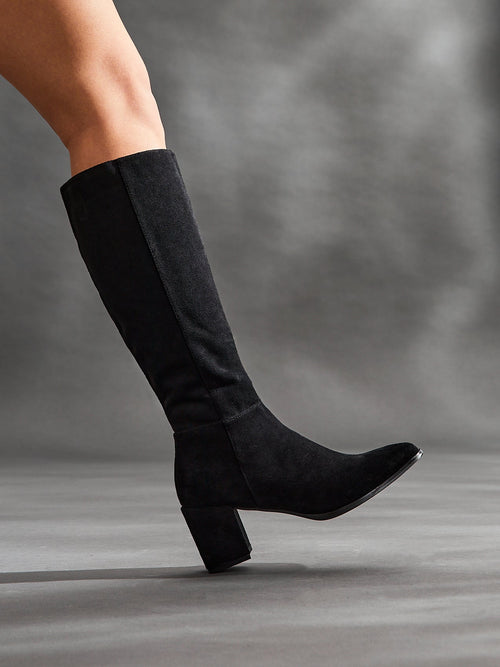 Swerve Black Heeled Long Boots