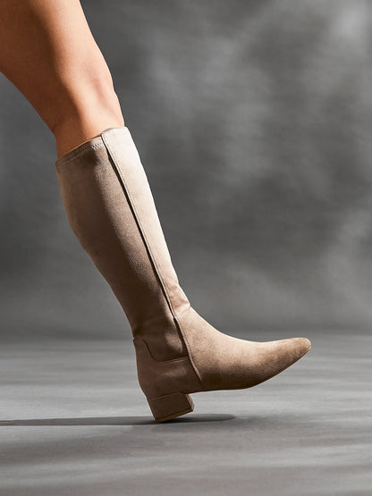 Revolve Mocha Faux Suede Block Heel Long Boots