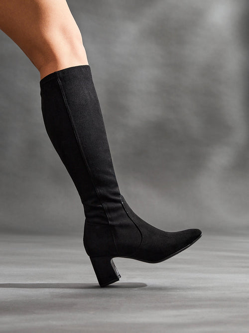 Slate Black Faux Suede Long Heeled Boots