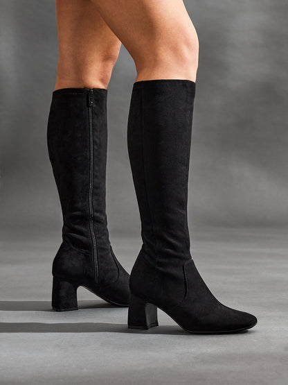 Slate Black Faux Suede Long Heeled Boots