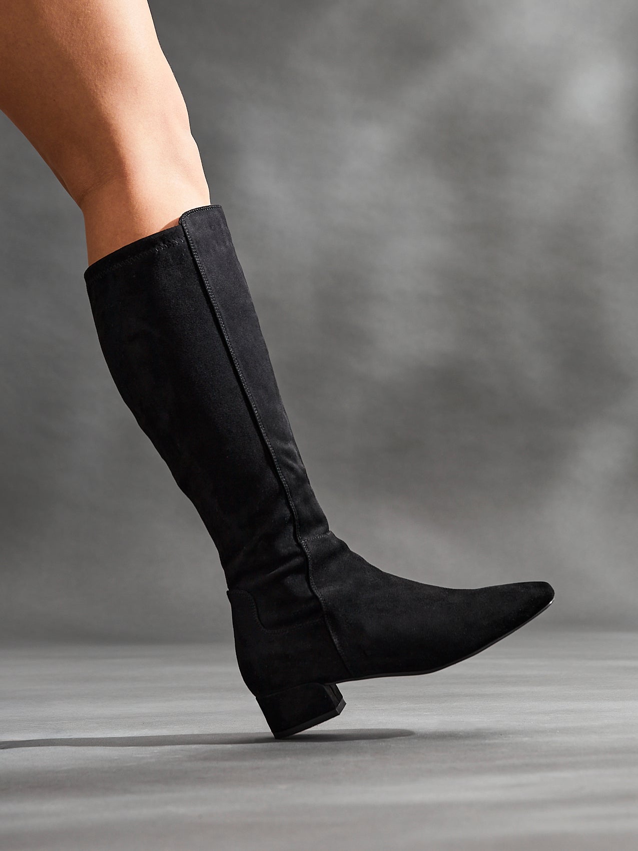 Revolve Black Faux Suede Block Heel Long Boots