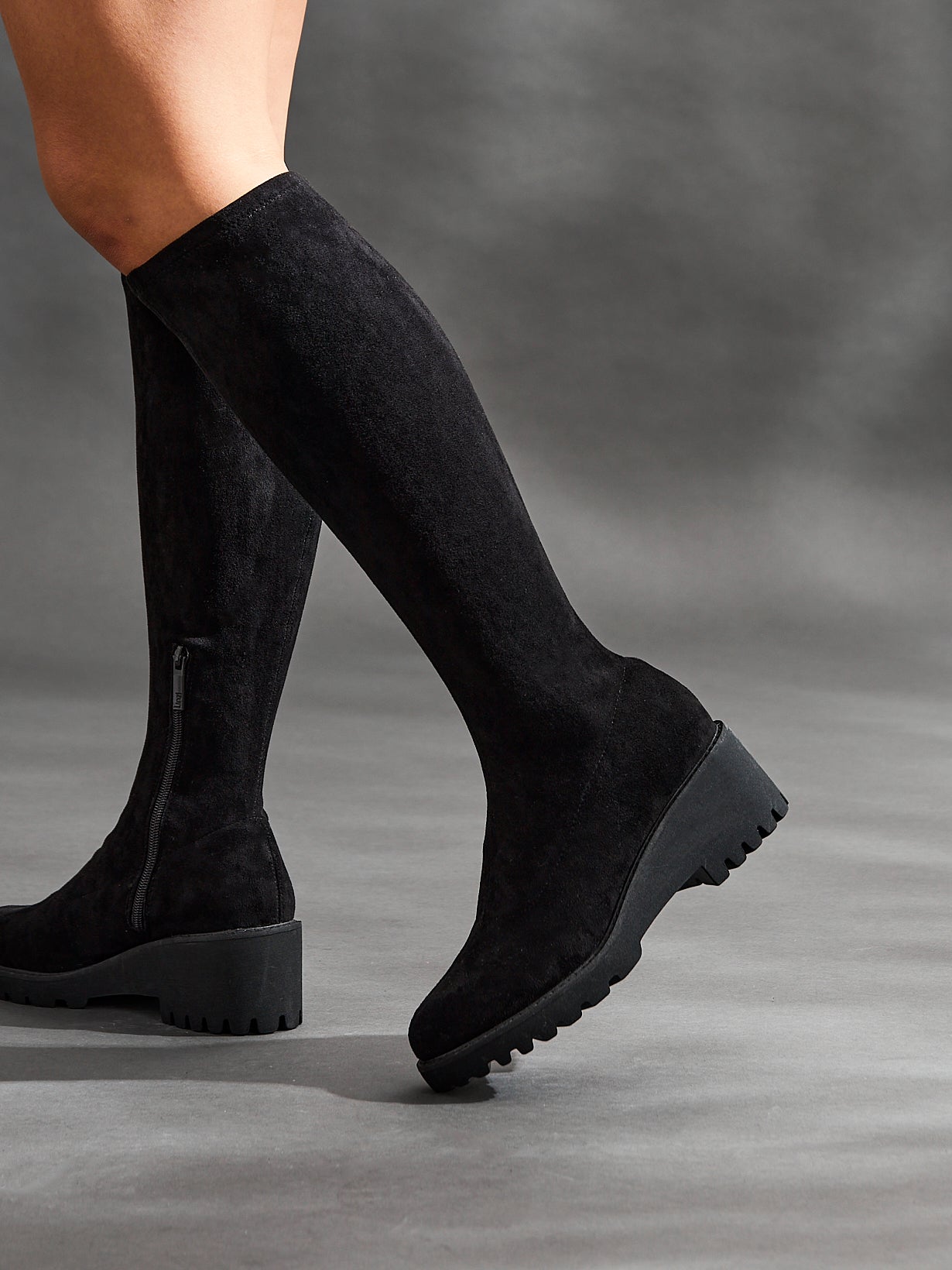 Kortina Black Wedged Long Boots