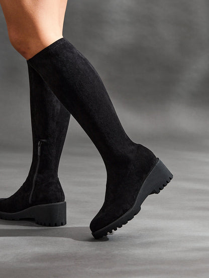 Kortina Black Wedged Long Boots
