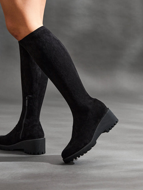 Kortina Black Wedged Long Boots