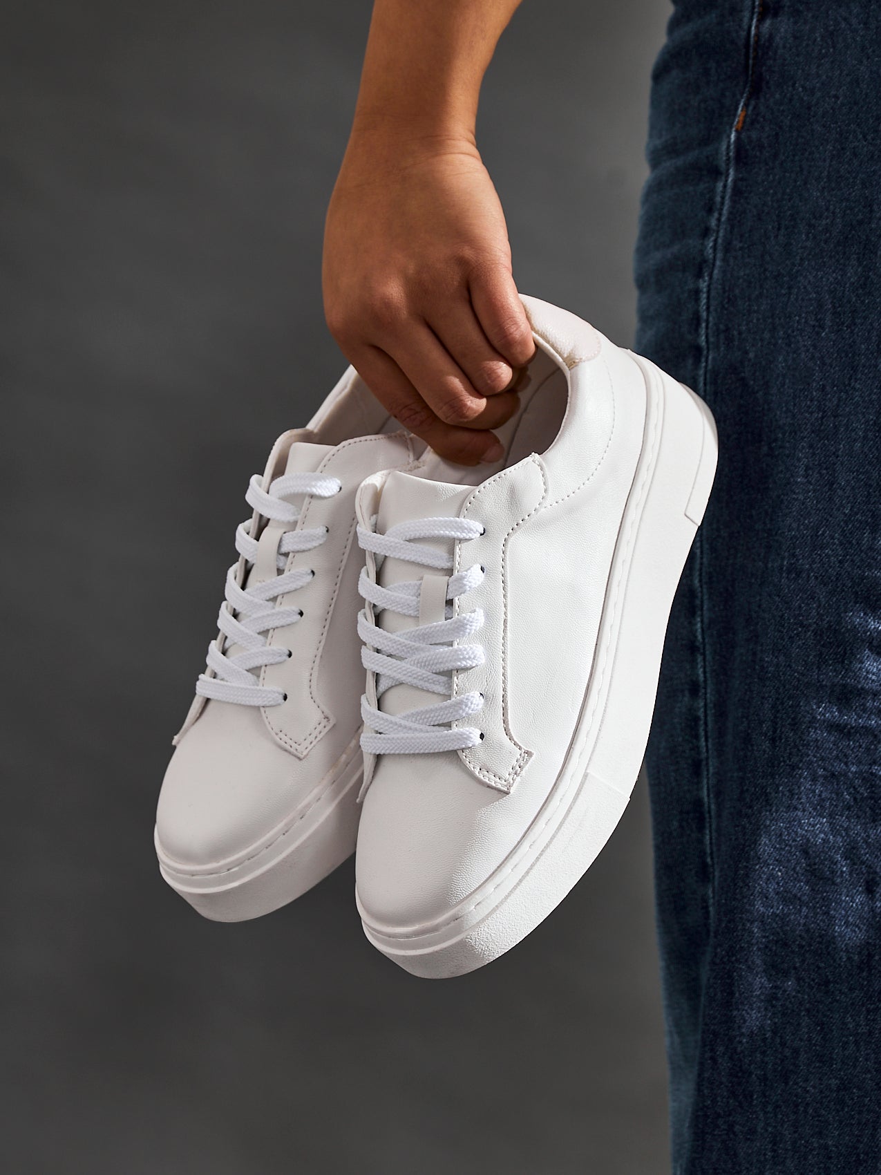 Jersey White Faux Leather Trainers
