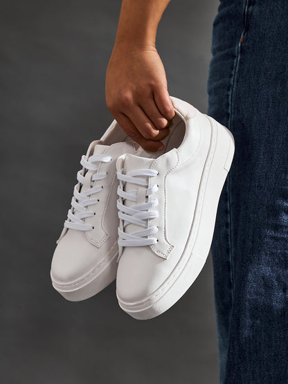 Jersey White Faux Leather Trainers