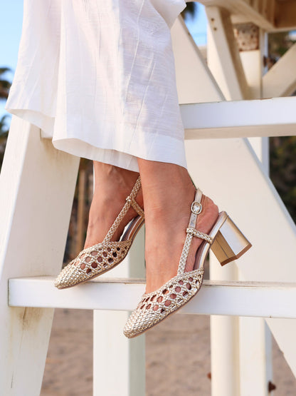 Sandria Gold Handwoven Court Heels