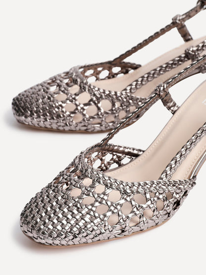 Sandria Pewter Handwoven Court Heels