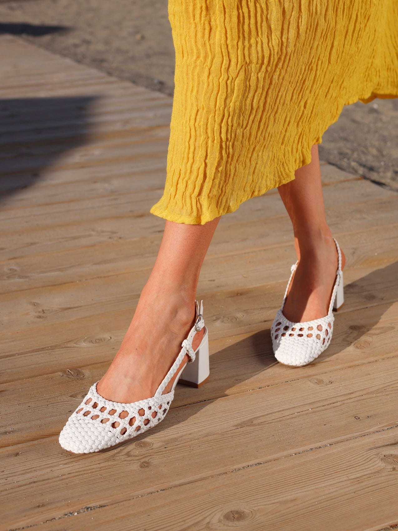 Sandria White Handwoven Court Heels