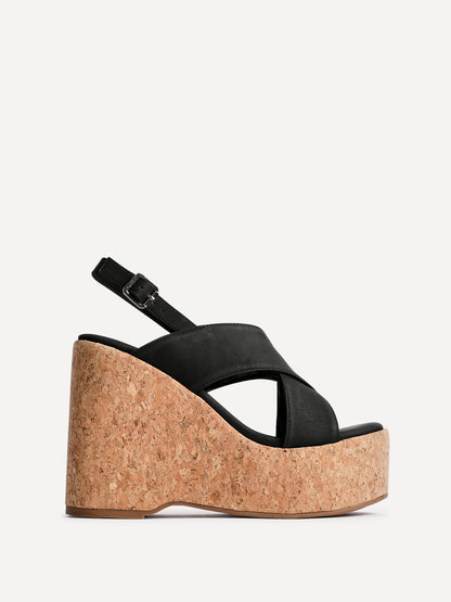 Santana Black Cork Wedges