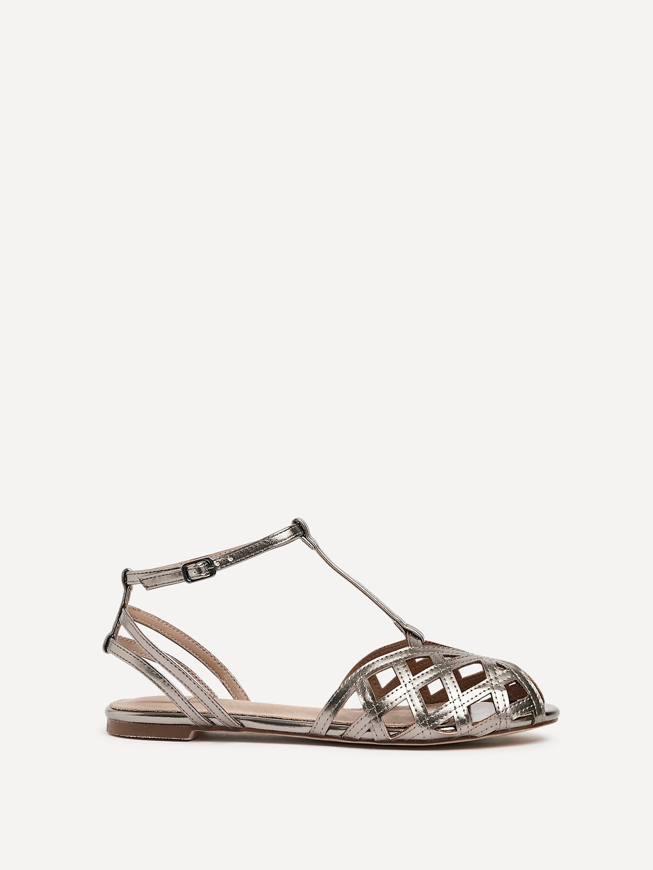 Santi Pewter Caged Flat Sandals