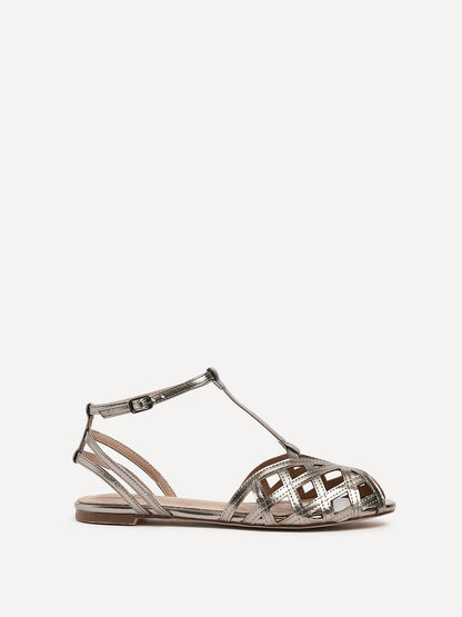 Santi Pewter Caged Flat Sandals