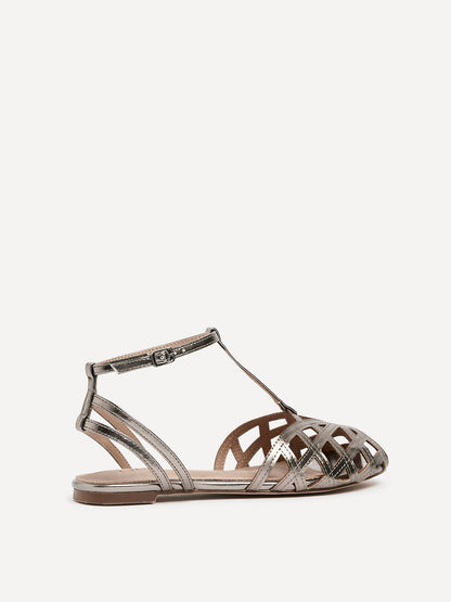 Santi Pewter Caged Flat Sandals