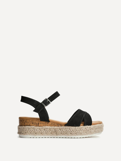 Sarelli Wide Fit Black Flatform Sandals