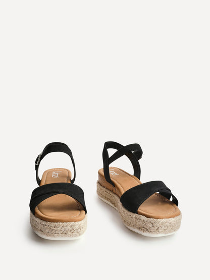Sarelli Wide Fit Black Flatform Sandals