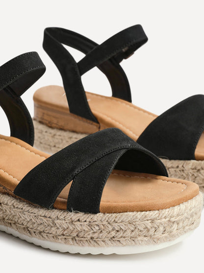 Sarelli Wide Fit Black Flatform Sandals
