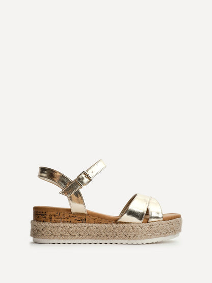 Sarelli Wide Fit Gold Flatform Sandals