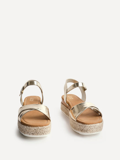 Sarelli Wide Fit Gold Flatform Sandals