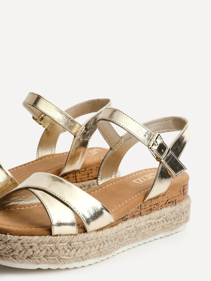 Sarelli Wide Fit Gold Flatform Sandals