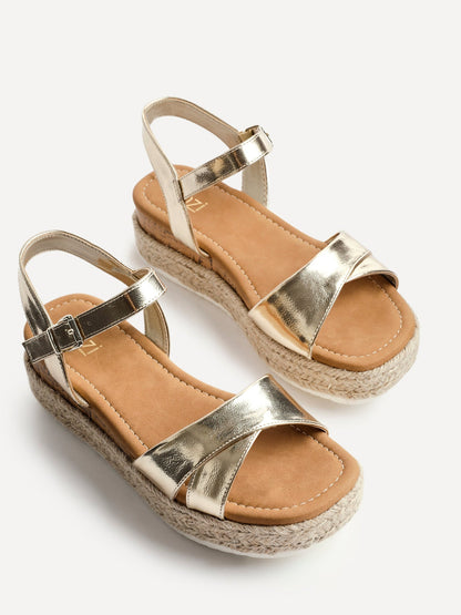 Sarelli Wide Fit Gold Flatform Sandals